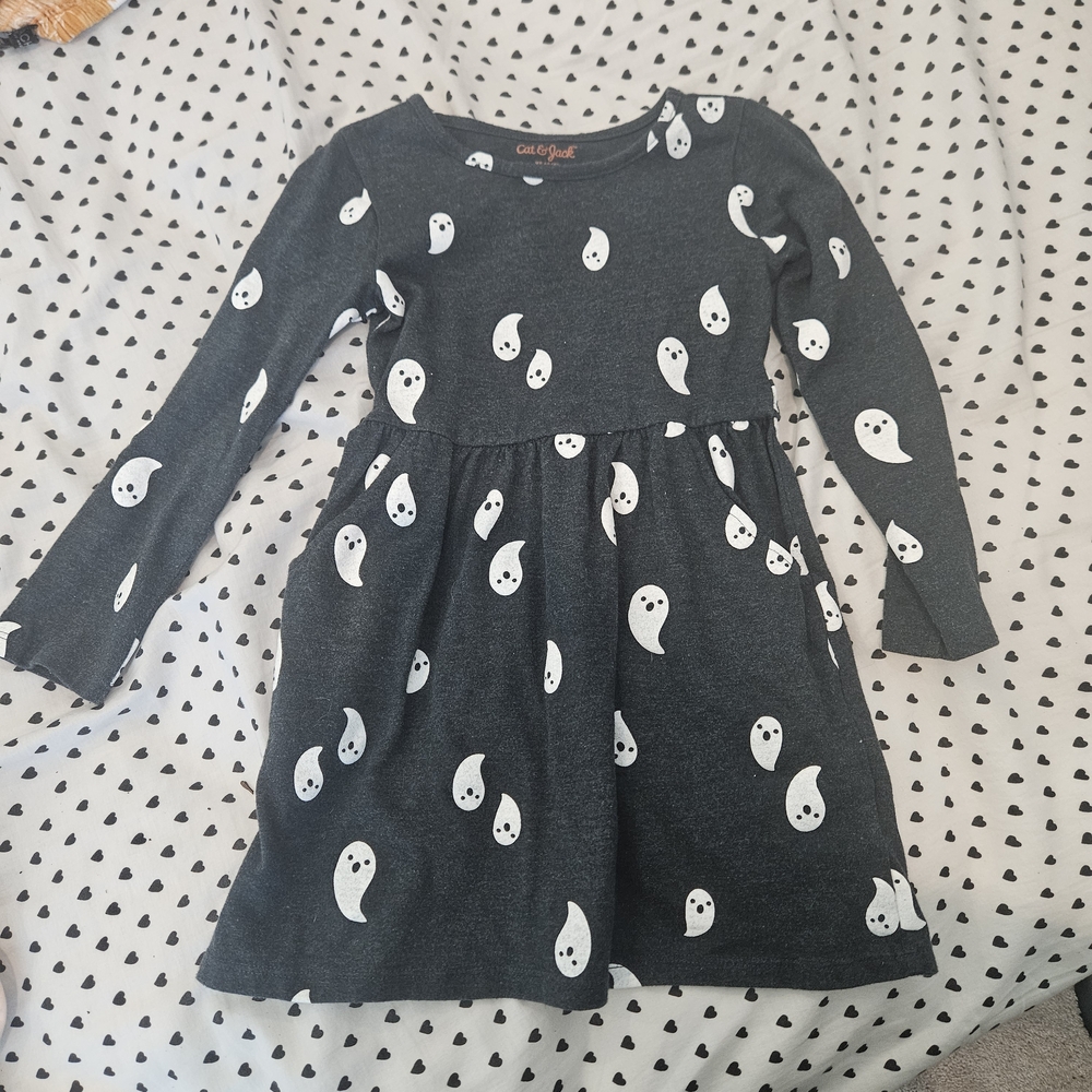 Cat & Jack Black Ghost Print Kids Dress - Picture 1 of 3
